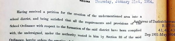 Saskatchewan One Room School House Orders Issued by the Commissioner of Education. Province of Saskatchewan, Canada. Sept 1901- May 1904