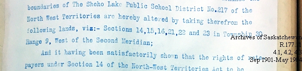 Saskatchewan One Room School House Orders Issued by the Commissioner of Education. Province of Saskatchewan, Canada. Sept 1901- May 1904