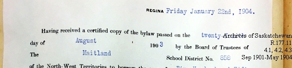 Saskatchewan One Room School House Orders Issued by the Commissioner of Education. Province of Saskatchewan, Canada. Sept 1901- May 1904