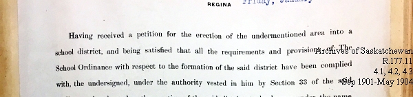 Saskatchewan One Room School House Orders Issued by the Commissioner of Education. Province of Saskatchewan, Canada. Sept 1901- May 1904