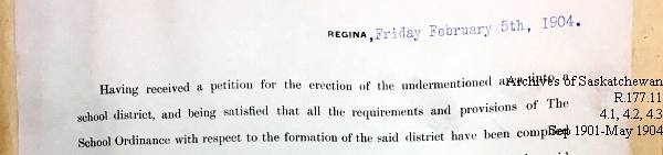 Saskatchewan One Room School House Orders Issued by the Commissioner of Education. Province of Saskatchewan, Canada. Sept 1901- May 1904