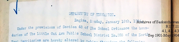 Saskatchewan One Room School House Orders Issued by the Commissioner of Education. Province of Saskatchewan, Canada. Sept 1901- May 1904