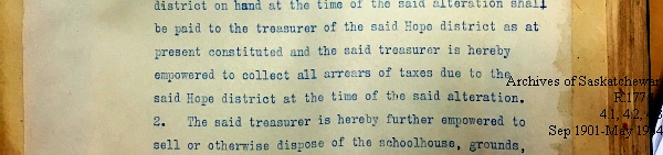 Saskatchewan One Room School House Orders Issued by the Commissioner of Education. Province of Saskatchewan, Canada. Sept 1901- May 1904