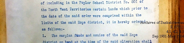 Saskatchewan One Room School House Orders Issued by the Commissioner of Education. Province of Saskatchewan, Canada. Sept 1901- May 1904