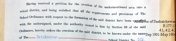 Saskatchewan One Room School House Orders Issued by the Commissioner of Education. Province of Saskatchewan, Canada. Sept 1901- May 1904