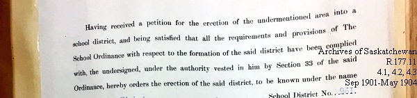 Saskatchewan One Room School House Orders Issued by the Commissioner of Education. Province of Saskatchewan, Canada. Sept 1901- May 1904