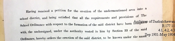 Saskatchewan One Room School House Orders Issued by the Commissioner of Education. Province of Saskatchewan, Canada. Sept 1901- May 1904