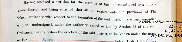 Saskatchewan One Room School House Orders Issued by the Commissioner of Education. Province of Saskatchewan, Canada. Sept 1901- May 1904