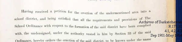Saskatchewan One Room School House Orders Issued by the Commissioner of Education. Province of Saskatchewan, Canada. Sept 1901- May 1904