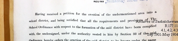 Saskatchewan One Room School House Orders Issued by the Commissioner of Education. Province of Saskatchewan, Canada. Sept 1901- May 1904