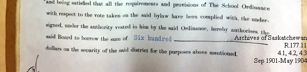 Saskatchewan One Room School House Orders Issued by the Commissioner of Education. Province of Saskatchewan, Canada. Sept 1901- May 1904