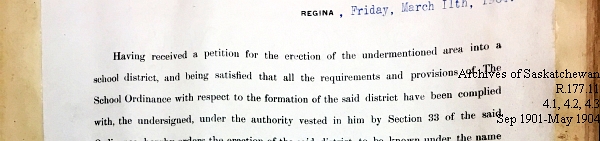 Saskatchewan One Room School House Orders Issued by the Commissioner of Education. Province of Saskatchewan, Canada. Sept 1901- May 1904