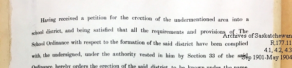 Saskatchewan One Room School House Orders Issued by the Commissioner of Education. Province of Saskatchewan, Canada. Sept 1901- May 1904
