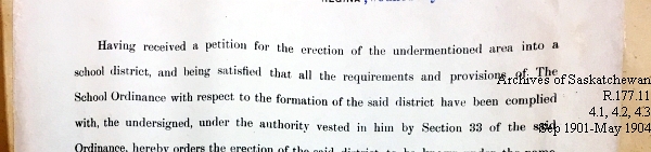 Saskatchewan One Room School House Orders Issued by the Commissioner of Education. Province of Saskatchewan, Canada. Sept 1901- May 1904