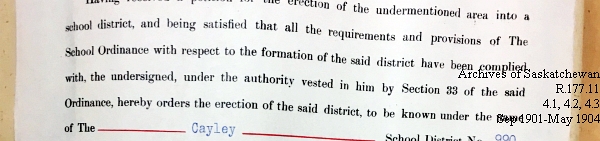 Saskatchewan One Room School House Orders Issued by the Commissioner of Education. Province of Saskatchewan, Canada. Sept 1901- May 1904
