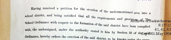 Saskatchewan One Room School House Orders Issued by the Commissioner of Education. Province of Saskatchewan, Canada. Sept 1901- May 1904