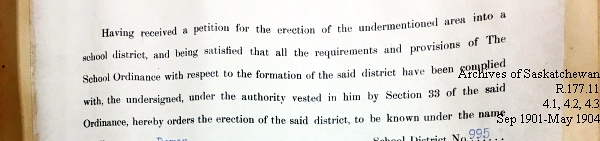 Saskatchewan One Room School House Orders Issued by the Commissioner of Education. Province of Saskatchewan, Canada. Sept 1901- May 1904