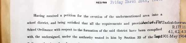 Saskatchewan One Room School House Orders Issued by the Commissioner of Education. Province of Saskatchewan, Canada. Sept 1901- May 1904