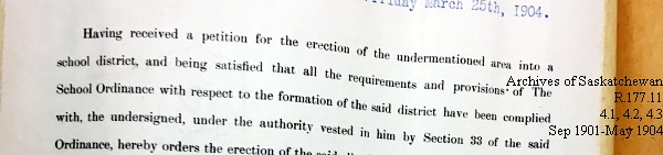 Saskatchewan One Room School House Orders Issued by the Commissioner of Education. Province of Saskatchewan, Canada. Sept 1901- May 1904