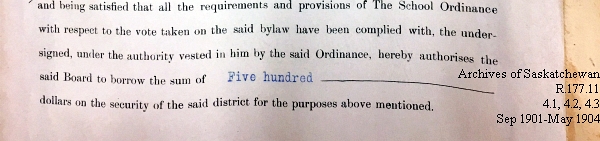 Saskatchewan One Room School House Orders Issued by the Commissioner of Education. Province of Saskatchewan, Canada. Sept 1901- May 1904