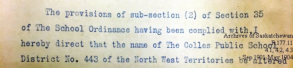 Saskatchewan One Room School House Orders Issued by the Commissioner of Education. Province of Saskatchewan, Canada. Sept 1901- May 1904