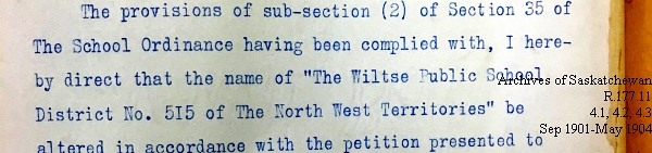 Saskatchewan One Room School House Orders Issued by the Commissioner of Education. Province of Saskatchewan, Canada. Sept 1901- May 1904