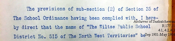 Saskatchewan One Room School House Orders Issued by the Commissioner of Education. Province of Saskatchewan, Canada. Sept 1901- May 1904