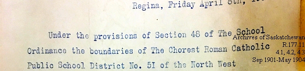 Saskatchewan One Room School House Orders Issued by the Commissioner of Education. Province of Saskatchewan, Canada. Sept 1901- May 1904