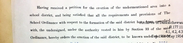 Saskatchewan One Room School House Orders Issued by the Commissioner of Education. Province of Saskatchewan, Canada. Sept 1901- May 1904