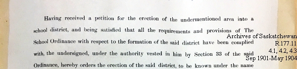 Saskatchewan One Room School House Orders Issued by the Commissioner of Education. Province of Saskatchewan, Canada. Sept 1901- May 1904