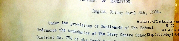 Saskatchewan One Room School House Orders Issued by the Commissioner of Education. Province of Saskatchewan, Canada. Sept 1901- May 1904