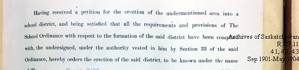 Saskatchewan One Room School House Orders Issued by the Commissioner of Education. Province of Saskatchewan, Canada. Sept 1901- May 1904