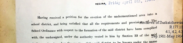 Saskatchewan One Room School House Orders Issued by the Commissioner of Education. Province of Saskatchewan, Canada. Sept 1901- May 1904