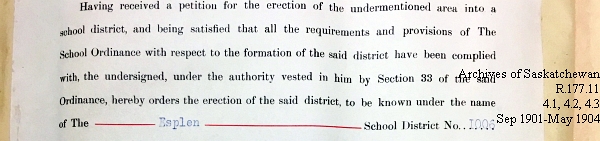 Saskatchewan One Room School House Orders Issued by the Commissioner of Education. Province of Saskatchewan, Canada. Sept 1901- May 1904