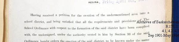 Saskatchewan One Room School House Orders Issued by the Commissioner of Education. Province of Saskatchewan, Canada. Sept 1901- May 1904