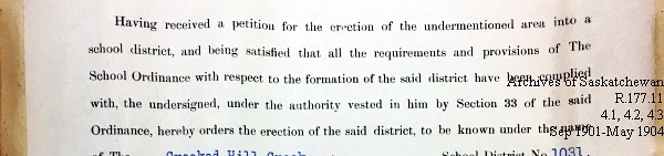 Saskatchewan One Room School House Orders Issued by the Commissioner of Education. Province of Saskatchewan, Canada. Sept 1901- May 1904