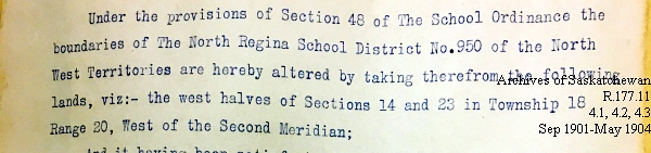 Saskatchewan One Room School House Orders Issued by the Commissioner of Education. Province of Saskatchewan, Canada. Sept 1901- May 1904