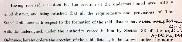 Saskatchewan One Room School House Orders Issued by the Commissioner of Education. Province of Saskatchewan, Canada. Sept 1901- May 1904