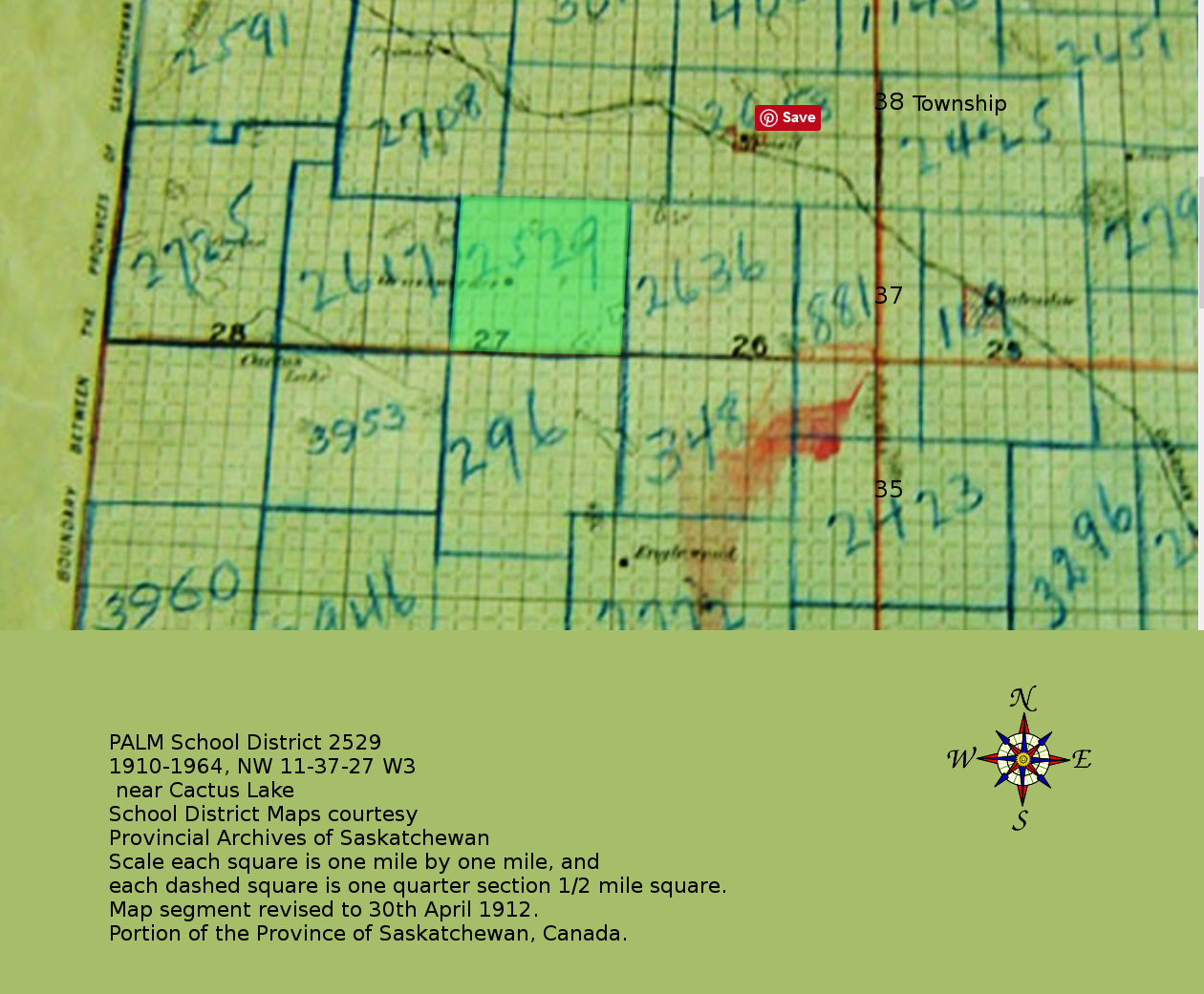 PALM School District 2529, 1910-1964, NW 11-37-27 W3,  near Cactus Lake  