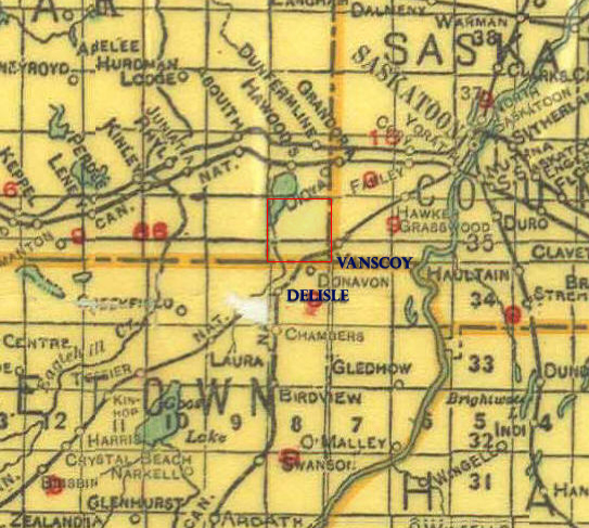 Peveril school #551 in 1911 was NW  5 - 33 - 8  West 3rd, Rm of Vanscoy # 345