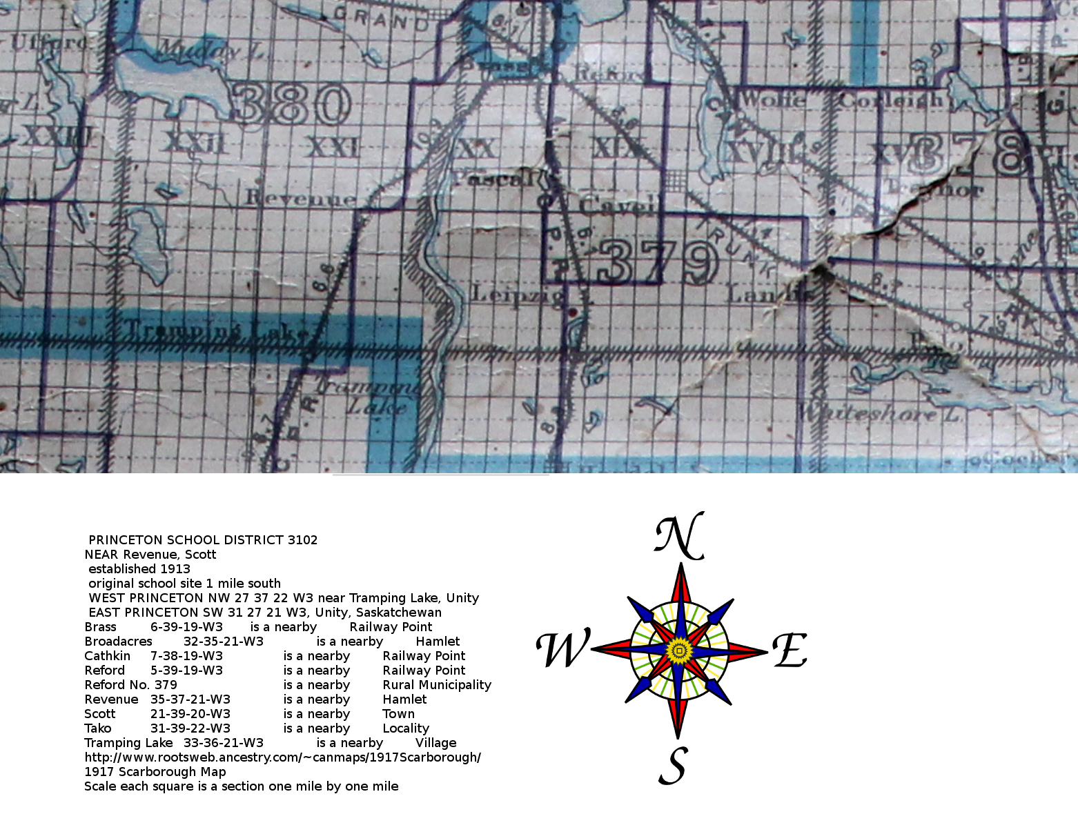   PRINCETON SCHOOL DISTRICT 3102, NEAR Revenue, Scott, established 1913, original school site 1 mile south, WEST PRINCETON NW 27 37 22 W3 Tramping Lake, Unity, EAST PRINCETON SW 31 27 21 W3, Unity, Saskatchewan,  