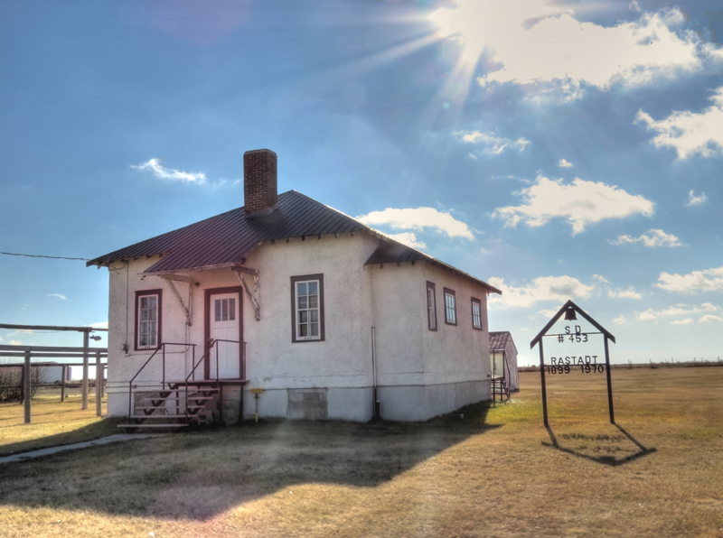  Rastadt School District 453, 1899-1970, township 16 range 17 west of the 2nd meridian, St. Peter's Colony NE section 7 township 16 range 1 west of the second meridian, Kronau Northwest section 33 township  15 range 17 west of the 2 meridian, Davin northwest section 26 township 16 range 16 west of the second meridian