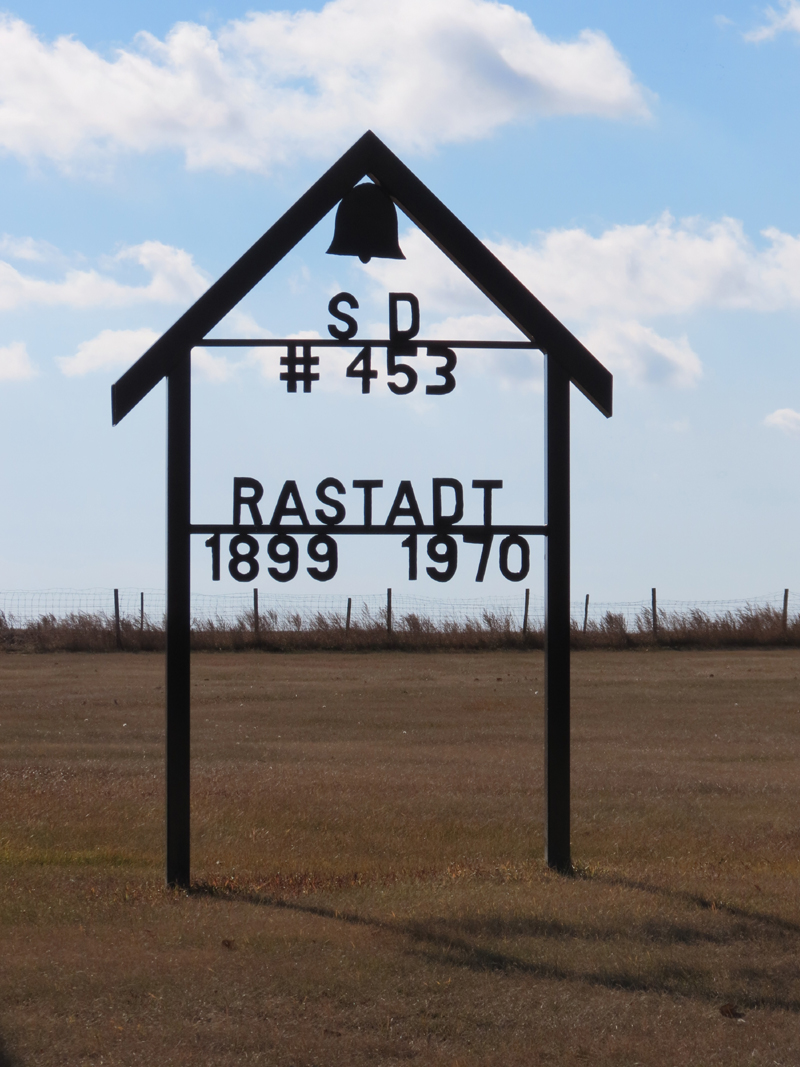  Rastadt School District 453, 1899-1970, township 16 range 17 west of the 2nd meridian, St. Peter's Colony NE section 7 township 16 range 1 west of the second meridian, Kronau Northwest section 33 township  15 range 17 west of the 2 meridian, Davin northwest section 26 township 16 range 16 west of the second meridian