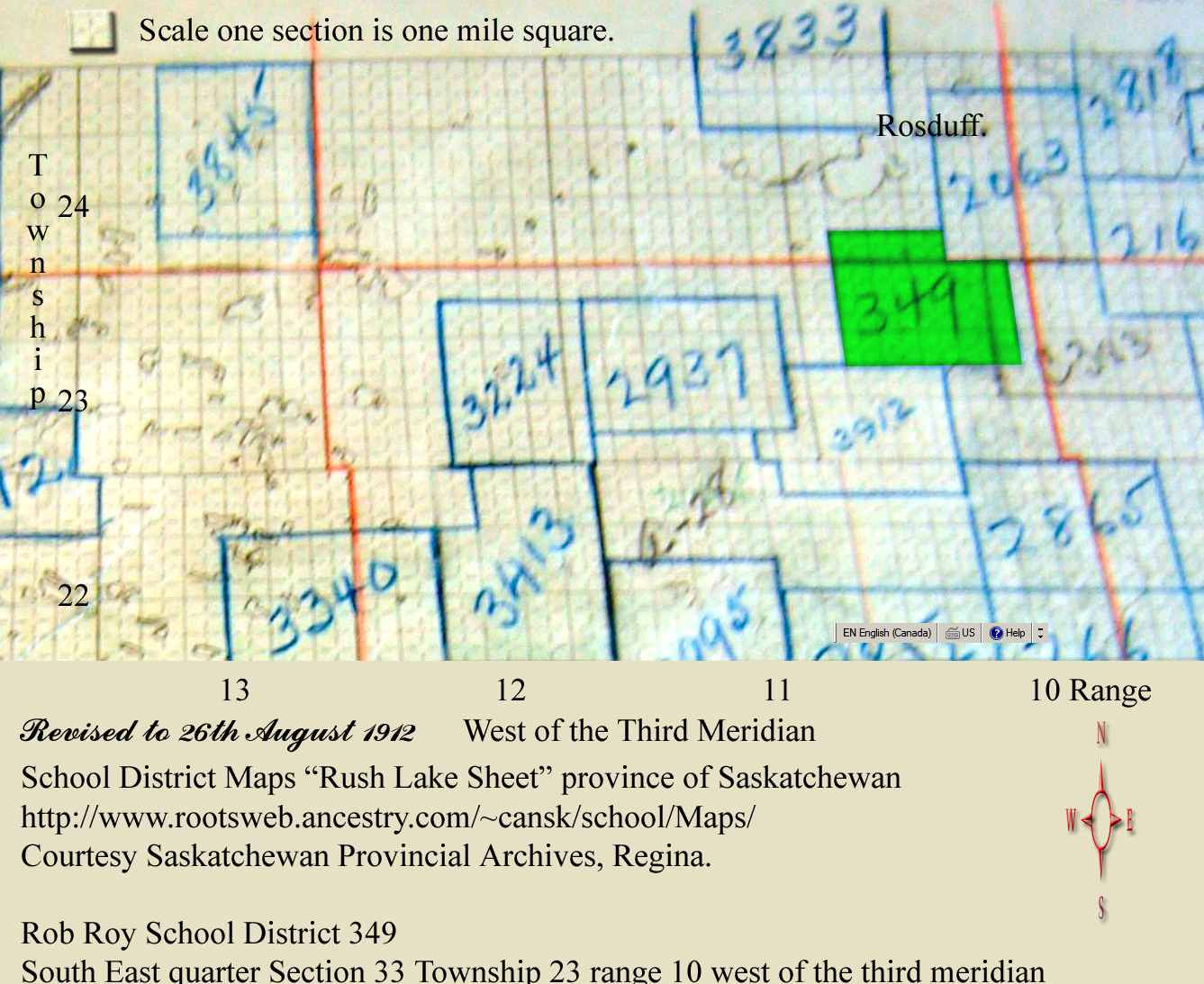 Rob Roy School District 349, South East quarter Section 33 Township 23 range 10 west of the third meridian, near Lucky Lake, 1911, Lucky Lake Village South West quarter of section 25 township 23 range 9 west of the third meridian, Lucky Lake is near Outlook, Saskatchewan, - Saskatchewan Gen Web - Saskatchewan One room School Project