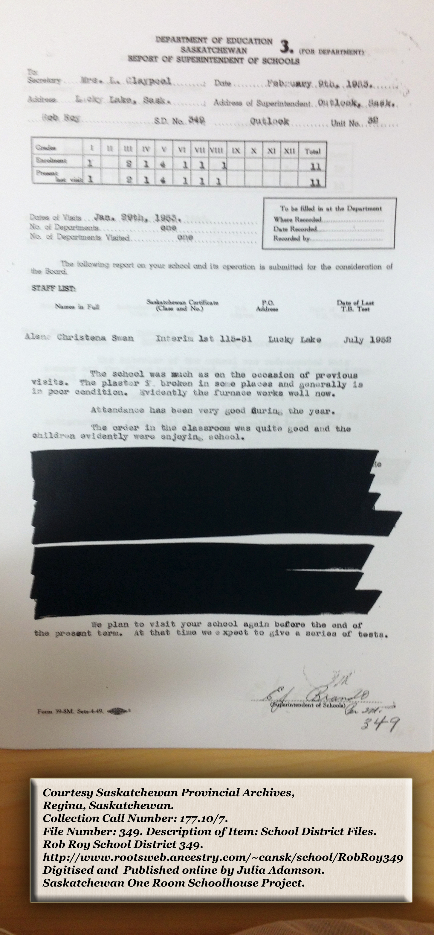 Rob Roy School District 349, South East quarter Section 33 Township 23 range 10 west of the third meridian, near Lucky Lake, 1911, Lucky Lake Village South West quarter of section 25 township 23 range 9 west of the third meridian, Lucky Lake is near Outlook, Saskatchewan, - Saskatchewan Gen Web - Saskatchewan One room School Project