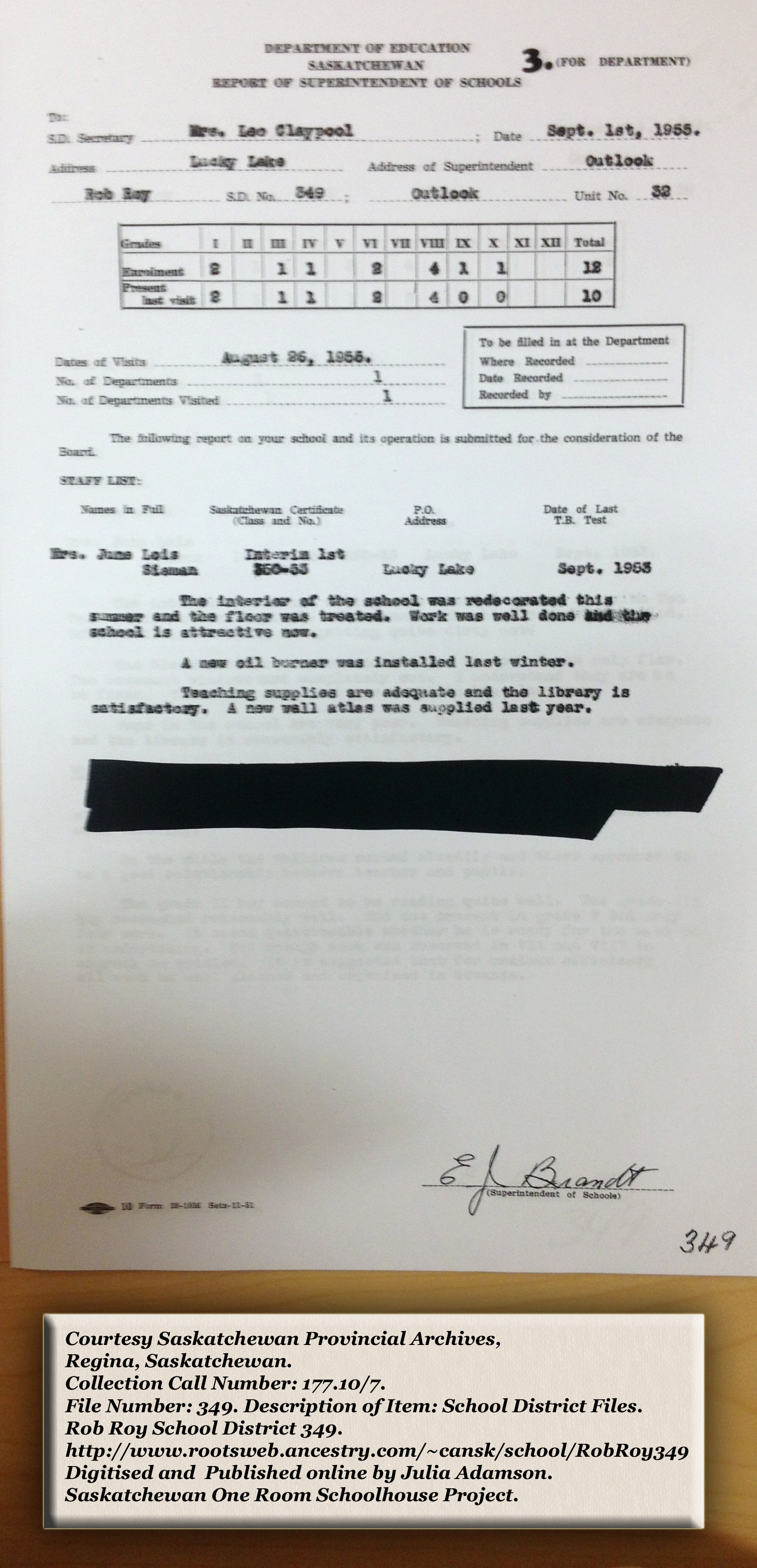 Rob Roy School District 349, South East quarter Section 33 Township 23 range 10 west of the third meridian, near Lucky Lake, 1911, Lucky Lake Village South West quarter of section 25 township 23 range 9 west of the third meridian, Lucky Lake is near Outlook, Saskatchewan, - Saskatchewan Gen Web - Saskatchewan One room School Project