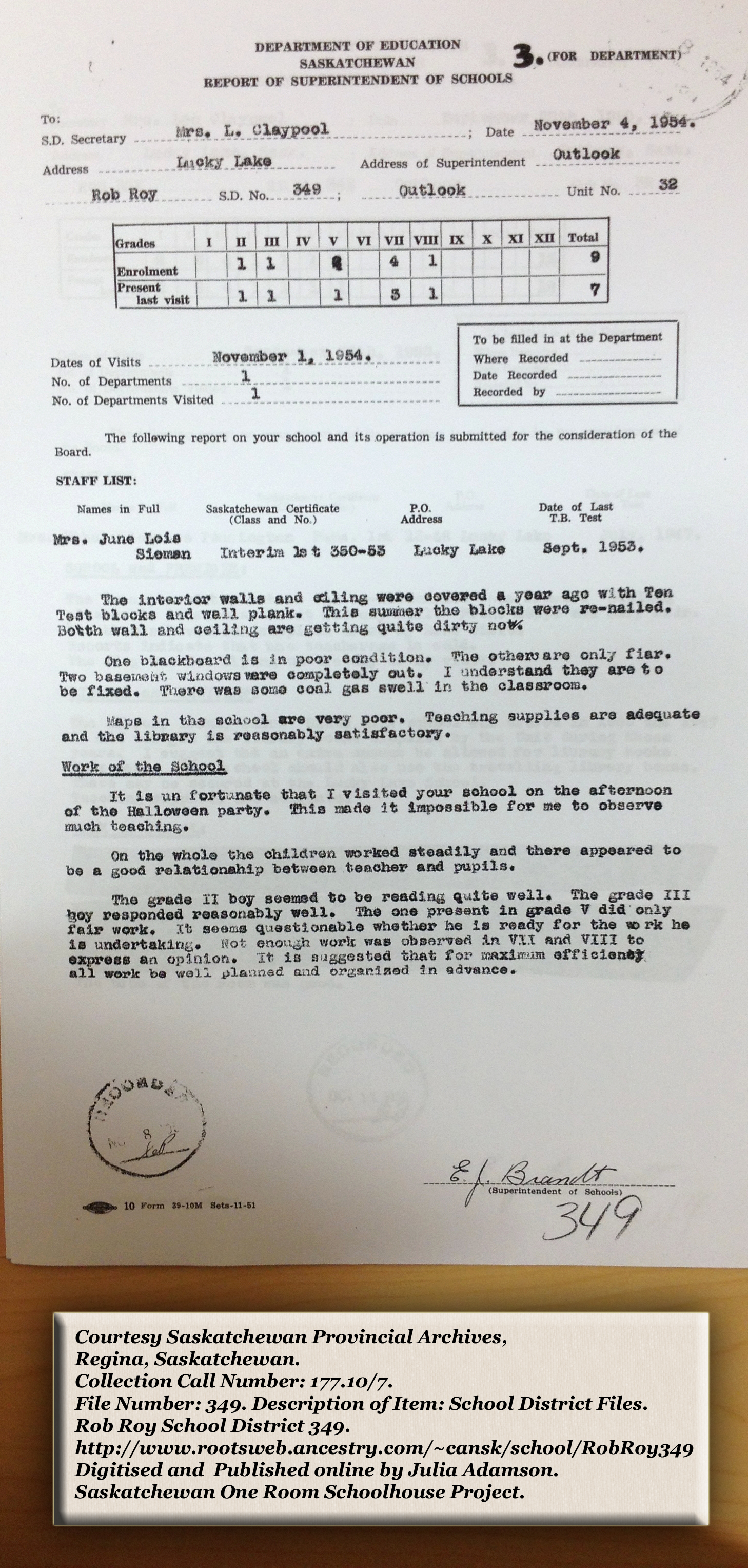 Rob Roy School District 349, South East quarter Section 33 Township 23 range 10 west of the third meridian, near Lucky Lake, 1911, Lucky Lake Village South West quarter of section 25 township 23 range 9 west of the third meridian, Lucky Lake is near Outlook, Saskatchewan, - Saskatchewan Gen Web - Saskatchewan One room School Project
