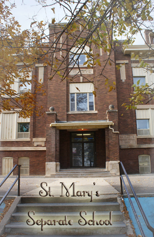 St. Mary's School built 1913. now demolished.  Classes for the Saskatoon Normal School relocated in 1919, to both St. Mary's separate school, and St. Thomas Presbyterian Church which provided space for classrooms.