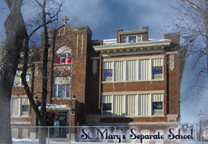 St. Mary's School built 1913. now demolished.  Classes for the Saskatoon Normal School relocated in 1919, to both St. Mary's separate school, and St. Thomas Presbyterian Church which provided space for classrooms.