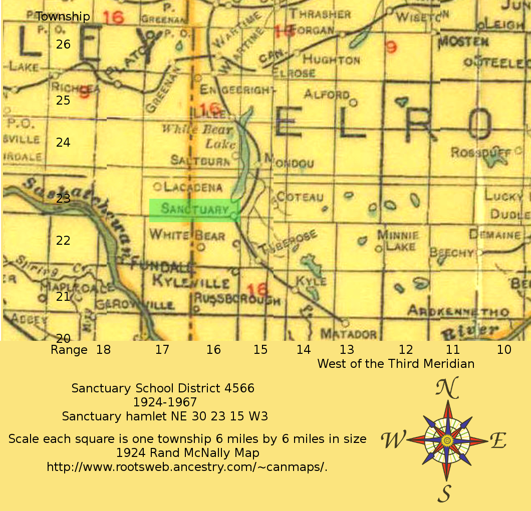 Rural Municipality Lacedena 228, Sanctuary School District 4566, 1924-1967, Sanctuary hamlet NE 30 23 15 W3,